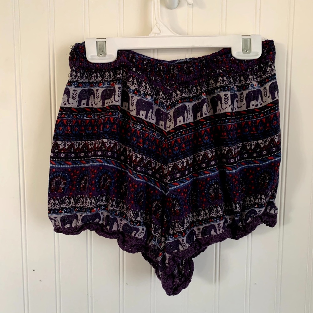 Boho Flowy Shorts with Lace Trim, S